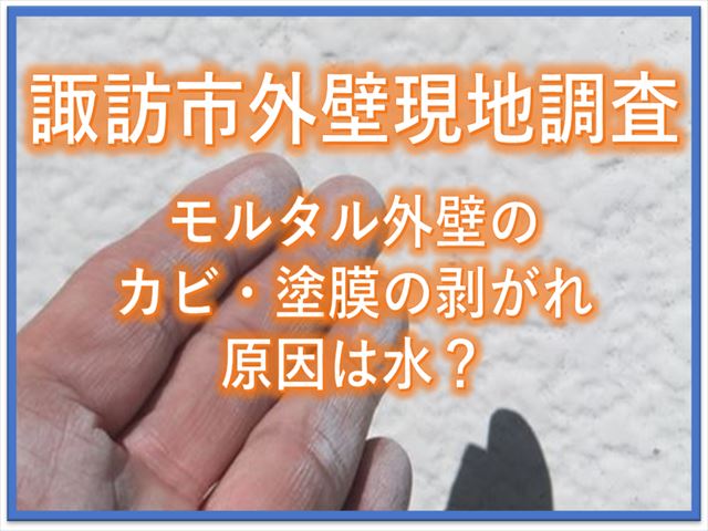 諏訪市外壁現地調査｜モルタル外壁の塗膜の剥がれ・カビ原因は水？