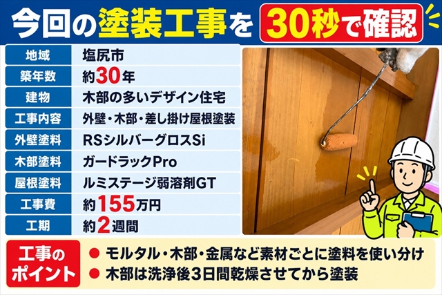 塩尻市｜築30年・木部の多い住宅を外壁・木部・金属屋根まで塗装1