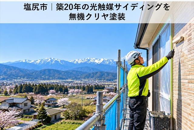 塩尻市｜築20年の光触媒サイディングを無機クリヤ塗装