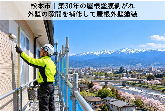 松本市｜築30年の屋根塗膜剥がれ・外壁の隙間を補修して屋根外壁塗装