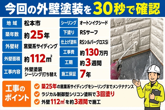 松本市｜築25年の窯業系サイディングをシーリング打ち替え・外壁塗装1