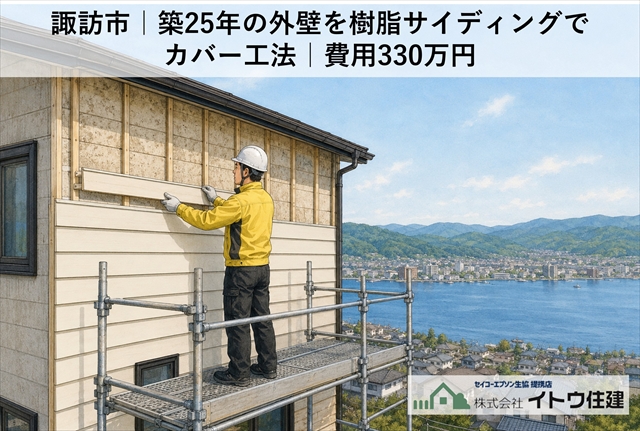 諏訪市｜築25年の外壁を樹脂サイディングでカバー工法｜費用330万円