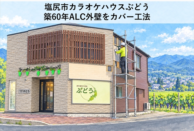塩尻市カラオケハウスぶどう｜築60年ALC外壁をカバー工法