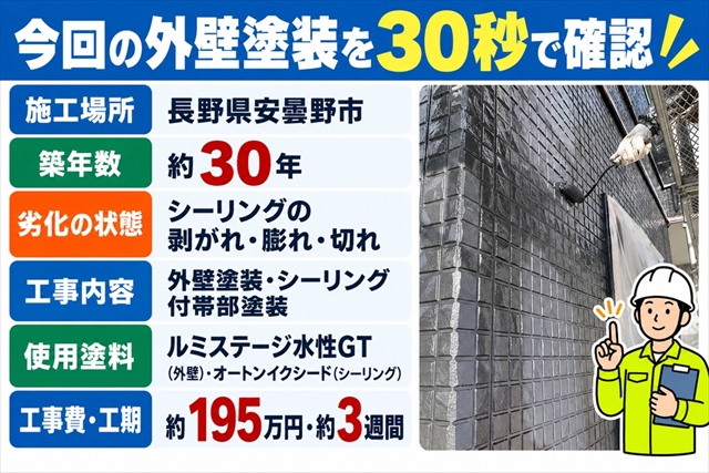 安曇野市｜築30年の外壁塗装｜剥がれ・膨れたシーリングを打ち替え1