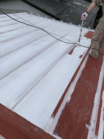 塩尻市金属サイディング重ね張り屋根塗装